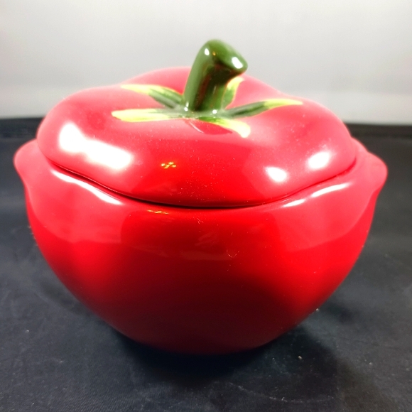 Vintage Tomato Shape Sugar/ Salt Jar Dish Small 4in x 4in - Picture 1 of 11